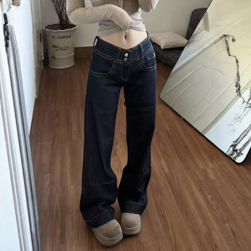 美式复古低腰牛仔裤女2026春季新款街头修身显瘦百搭直筒拖地裤子