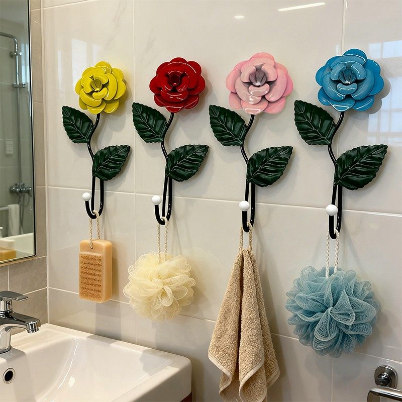 创意花朵造型挂钩入门墙壁装饰挂钥匙手工花朵挂钩浴室卫生间壁挂