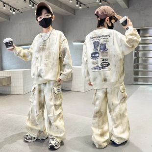 男童工装套装春秋2025新款酷飒男孩衣服儿童大童春装运动休闲卫衣