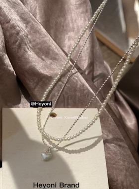 韩国叠叠珍珠双层项链爱心吊坠