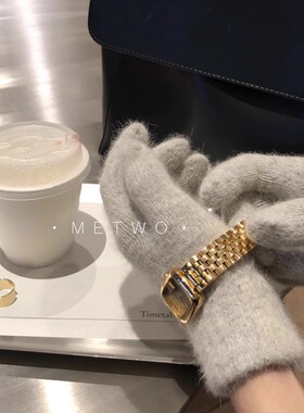 HEYONI韩国冬季保暖兔毛手套可触屏露指五指加厚ins防寒骑行情侣