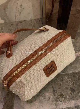 HEYONI韩国东大门复古大容量手提化妆包女旅行字母小众分区收纳包