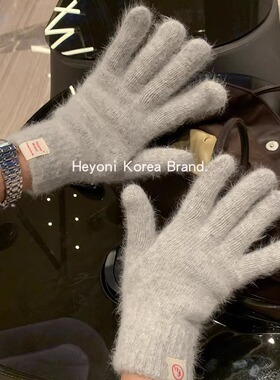HEYONI定制款韩国兔毛手套女冬季保暖可触屏分指骑行防寒旅行雪地