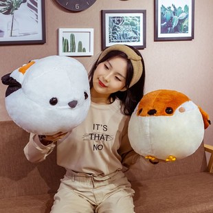 仿真麻雀肥啾公仔毛绒玩具圆滚滚山雀抱枕长尾小鸟玩偶布娃娃礼物