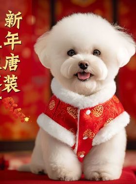 宠物唐装狗狗棉衣拜年狗狗冬装保暖新年春节喜庆比熊泰迪加绒背心