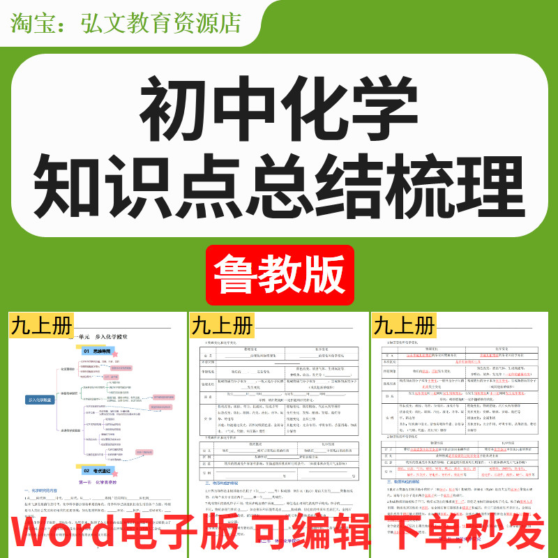 鲁教初中化学知识点梳理默写资料