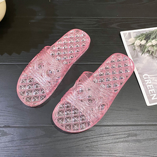 居家浴室防臭拖鞋 透明水晶女拖鞋 凉拖鞋 时尚 软底防滑一字拖 夏季