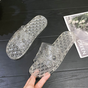 居家浴室防臭拖鞋 透明水晶女拖鞋 凉拖鞋 时尚 软底防滑一字拖 夏季