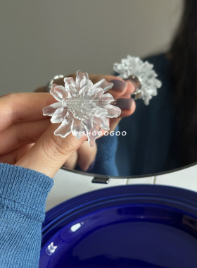 WISHGOOGOO韩国雾面花朵戒指女ins梦里花小众立体半透明食指戒