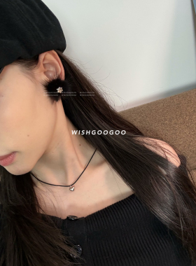 WISHGOOGOO毛绒绒黑煤球耳钉女锆石小众设计时尚辣妹925银针耳饰
