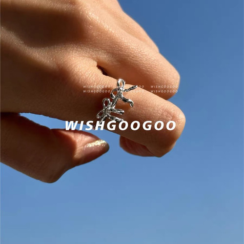 WISHGOOGOO925纯银双蝴蝶结戒指