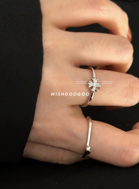 WISHGOOGOO小巧十字架戒指女ins韩国小众设计925纯银简约克罗指环