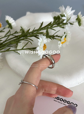 WISHGOOGOO 光面C弧925纯银戒指韩国ins风简约基础素圈开口指环