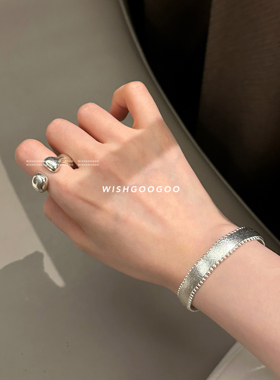 WISHGOOGOO拉丝磨砂波浪手镯女ins不规则宽面简约开口可调节手饰