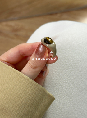 WISHGOOGOO奶咖虎眼石戒指女秋冬质感通勤滴油指环