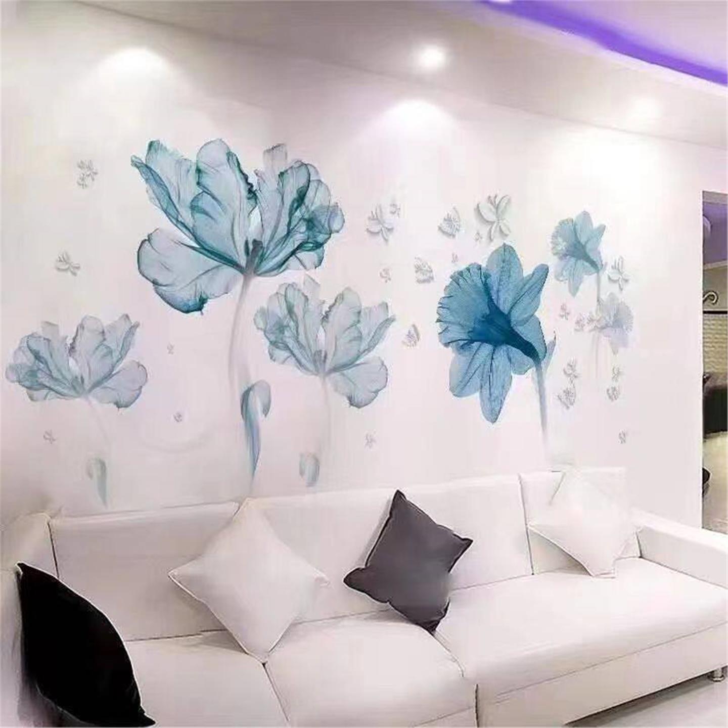 蓝花背景墙面贴纸温馨客厅装饰品贴画床头自粘墙纸房间布置墙贴花