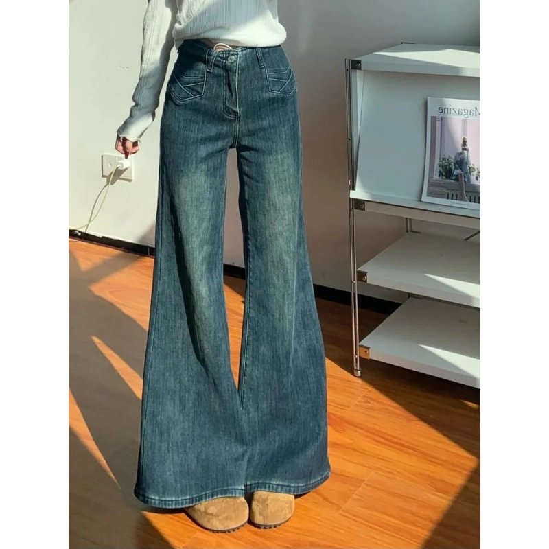 微喇牛仔裤女2026春季新款复古蓝做旧洗水高腰垂感阔腿喇叭裤子潮,女装/女士精品,牛仔裤,淘宝优惠券,粉丝福利购,淘宝优惠卷