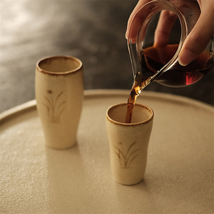 不亦室 复今云龙手作陶泥闻香杯 铁绘兰花杯 温润青釉品茗杯