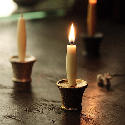 吴一延手作陶泥金银彩烛台