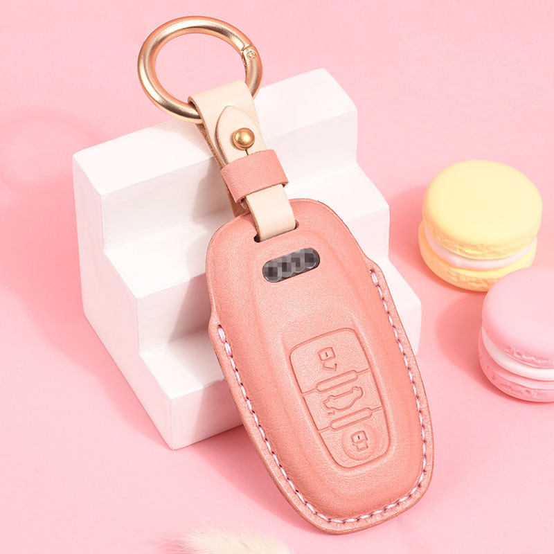 厂家直销头层牛皮手工缝制高品质汽车钥匙包套适用于奥迪汽车