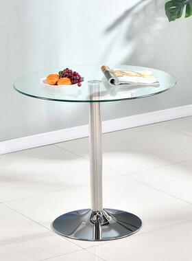 休闲洽谈桌现代简约小户型简易接待圆形玻璃桌经济型独腿待客餐桌