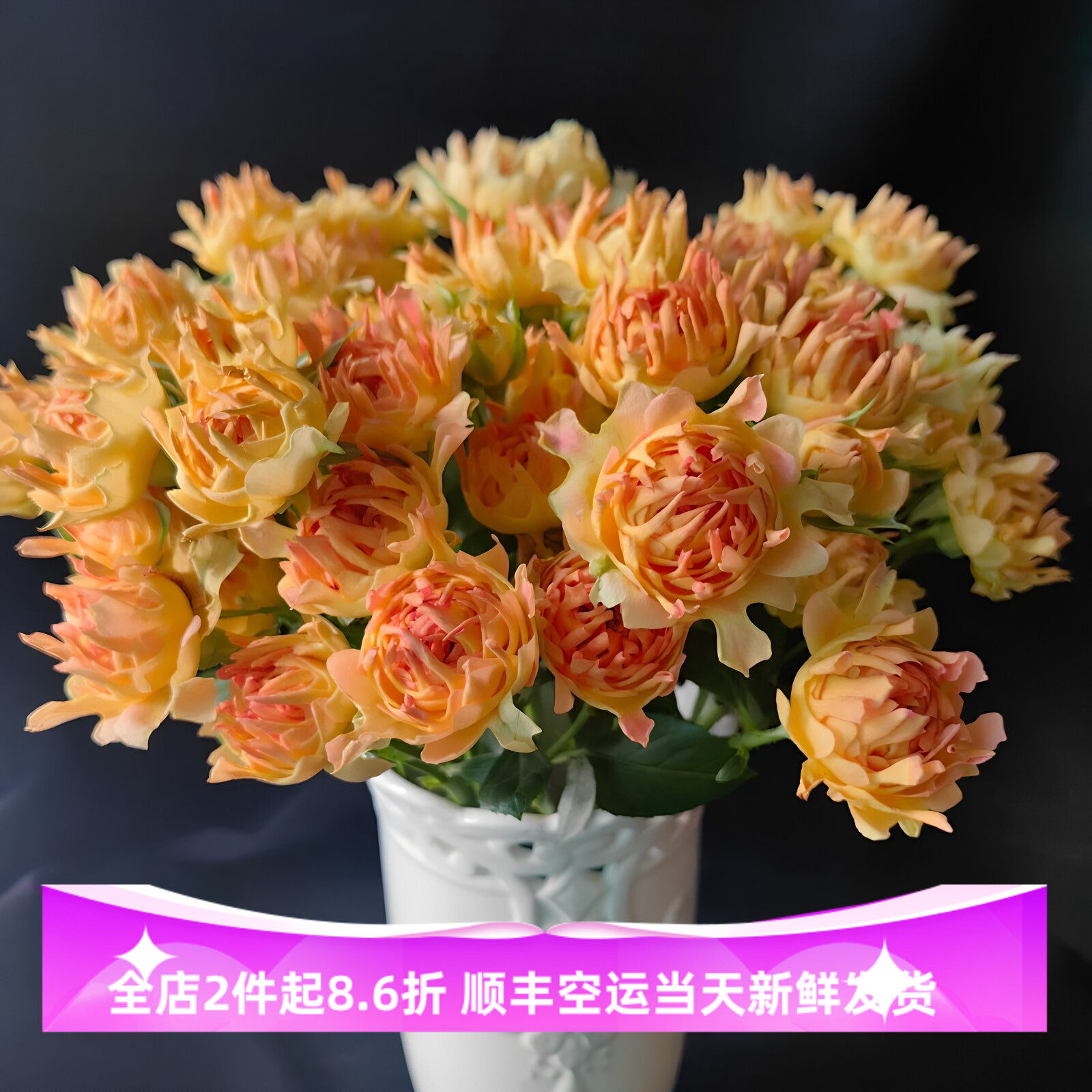 蔷薇桔色海葵多头鲜切玫瑰花鲜花