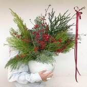 圣诞花束鲜花松树枝鲜切枝水培森系植物室内摆件装 饰节日送花上门