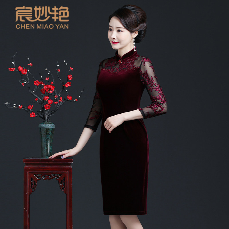 高贵优雅小个子妈妈装改良旗袍裙
