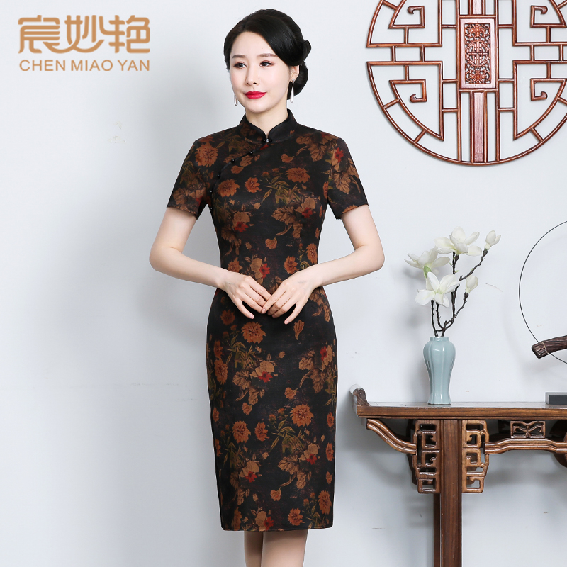 真丝印花旗袍2024年夏季新款气质中国风婚礼宴会妈妈装改良连衣裙