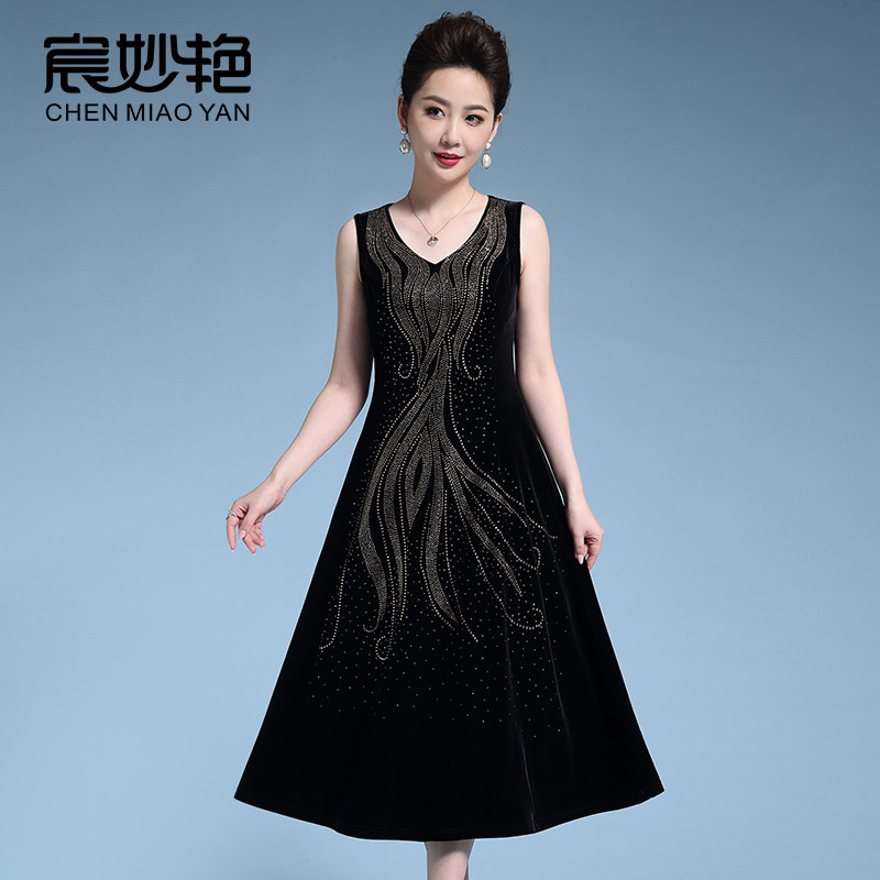 金丝绒连衣裙高贵风无袖妈妈装
