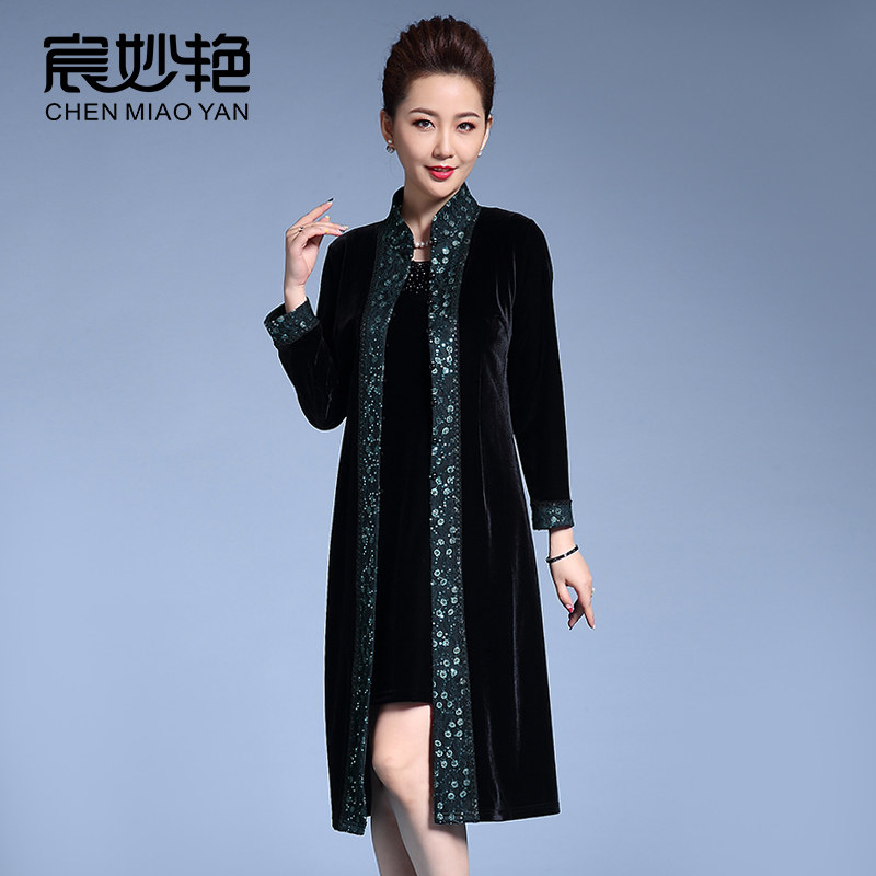 春秋新款大码金丝绒女士妈妈外套