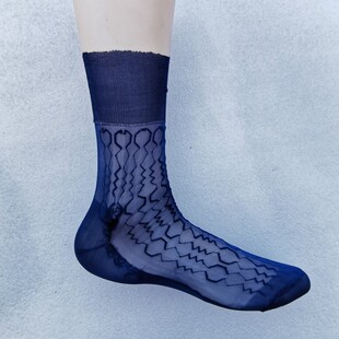 老库存经典恒美牌锦纶丝袜蓝色六角纹丝袜薄款中筒松口不卡腿