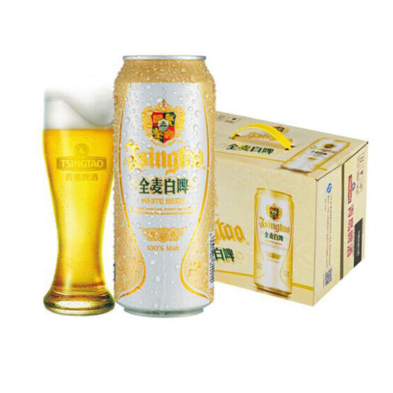 青岛啤酒500ml*12听瓶装整箱24全麦白啤口感醇正新鲜黄啤熟啤精酿