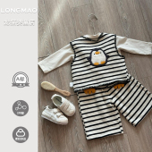 婴儿衣服春季 2026新款 洋气百搭婴幼儿条纹马甲小套装 春款 宝宝套装