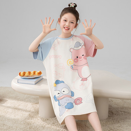 2025新款女童睡裙夏季儿童睡衣纯棉短袖女孩大童洋气家居服夏天款