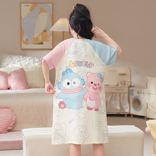 2025新款女童睡裙夏季儿童睡衣纯棉短袖女孩大童洋气家居服夏天款