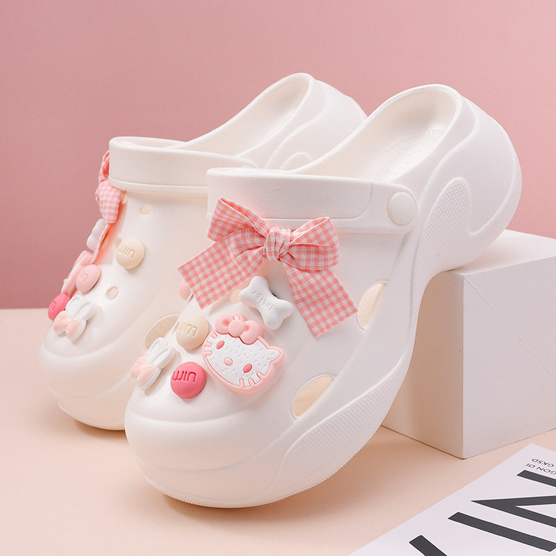 洞洞鞋女款夏季增高沙滩高跟包头拖鞋外穿2025新款防滑厚 底凉鞋