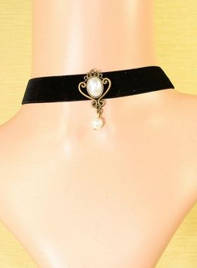 黑色蕾丝简约哥特洛可可宫廷女王复古项链项圈颈饰颈链 配套手链