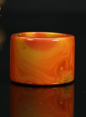 珏艺坊宣化战国红玛瑙精品艳红黄直筒扳指指环戒指 BZ2272