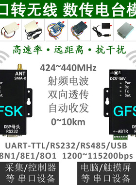 433M串口转无线数传电台模块PLC/TTL/RS232/485高速率透传0~4km