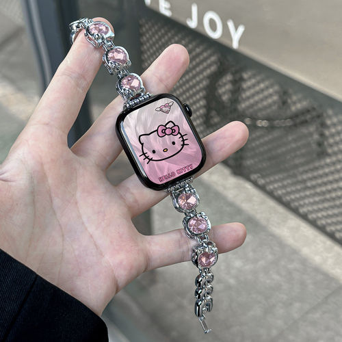 适用苹果手表仿水晶kitty猫表带