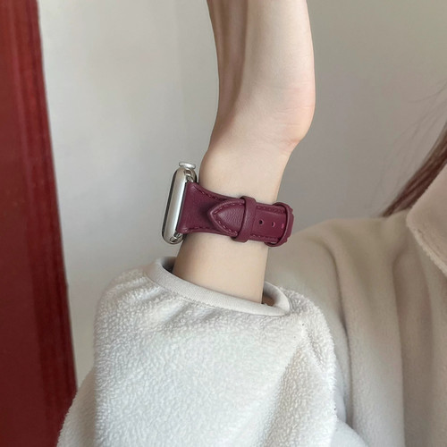 AppleWatch真皮表带酒红荔枝纹