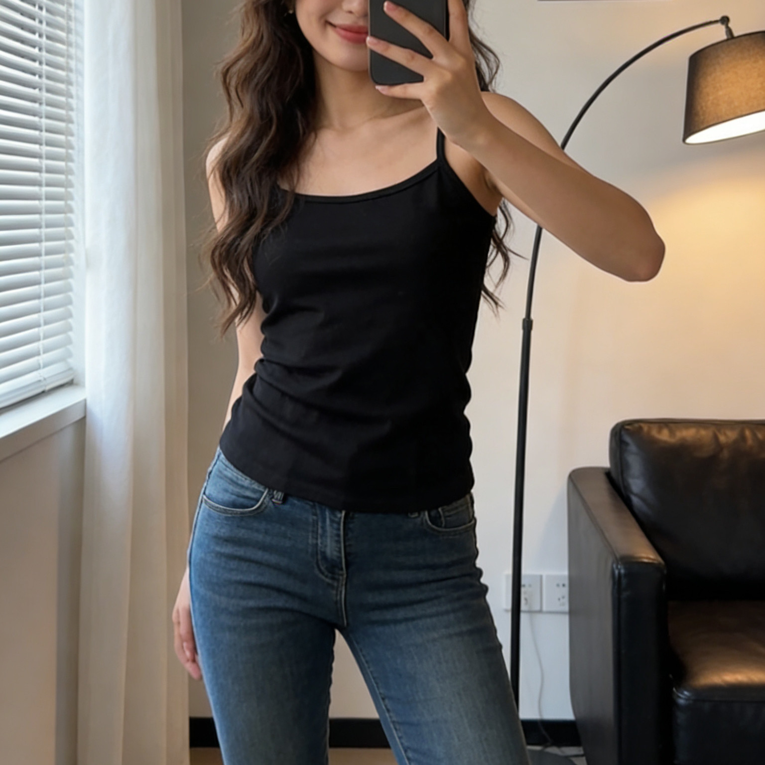 纯色弹力吊带背心女修身显瘦百搭夏秋季学生上衣紧身美背打底衫女