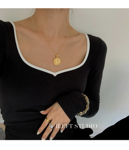 秋季新款长袖打底衫修身显瘦上衣女款潮流外穿内搭纯色T恤短款