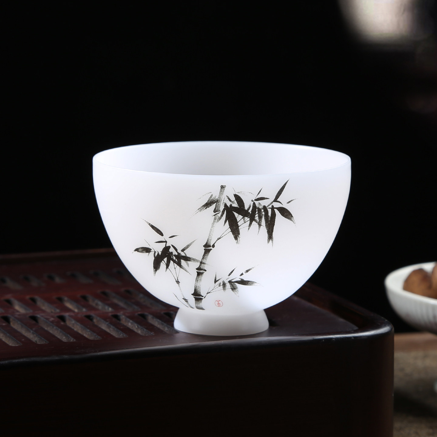 甲盏窑 李甲栈冰玉瓷茶杯简约风墨竹杯薄胎德化白瓷礼盒装