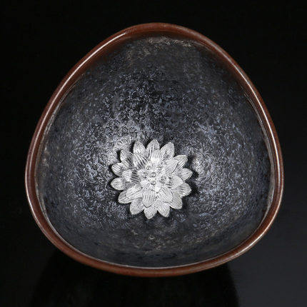 甲盏窑 李甲栈天目银瓷杯七彩可养杯品茗杯陶瓷茶杯主人杯建盏