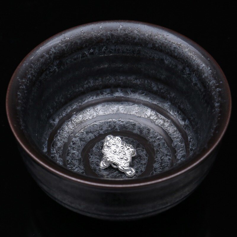 甲盏窑 李甲栈天目盏银瓷七彩陶瓷茶杯品茗杯主人杯金蟾款