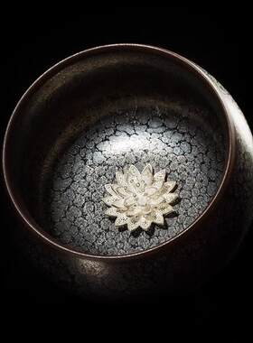 甲盏窑天目茶具套装七彩银茶壶