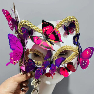 威尼斯万圣节狂欢化妆舞会派对女王蝴蝶花朵枯枝面具成人半脸道具