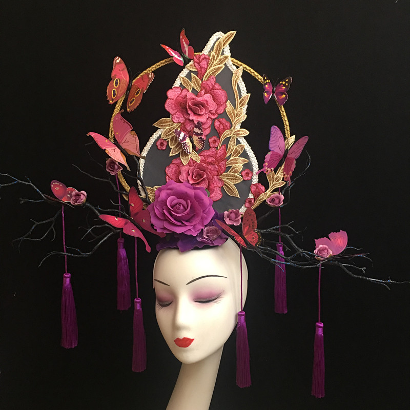 2023中国风t台走秀舞台演出创意妆彩妆比赛夸张大气流苏造型头饰